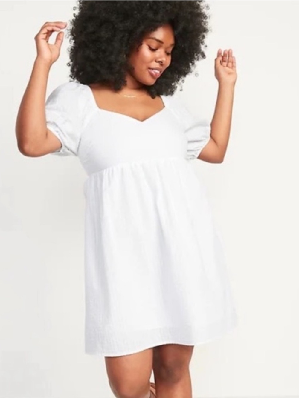 3X White Puff Sleeve Babydoll Dress